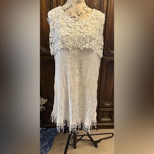 White Floral Lace Overlay Dress